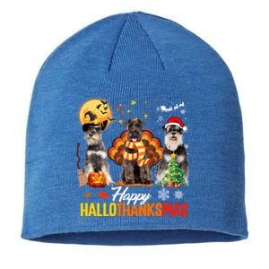 Schnauzer Happy Hallothanksmas Halloween Thanksgiving Xmas Cool Gift Sustainable Beanie