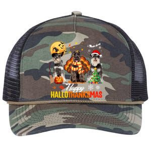 Schnauzer Happy Hallothanksmas Halloween Thanksgiving Xmas Cool Gift Retro Rope Trucker Hat Cap