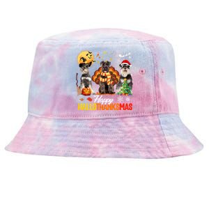 Schnauzer Happy Hallothanksmas Halloween Thanksgiving Xmas Cool Gift Tie-Dyed Bucket Hat