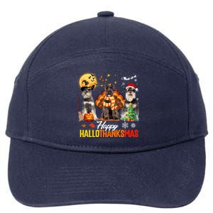 Schnauzer Happy Hallothanksmas Halloween Thanksgiving Xmas Cool Gift 7-Panel Snapback Hat