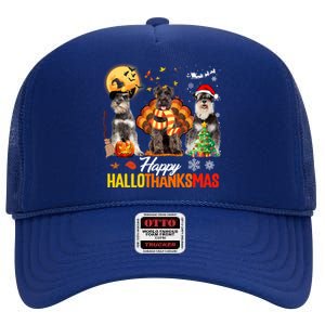 Schnauzer Happy Hallothanksmas Halloween Thanksgiving Xmas Cool Gift High Crown Mesh Back Trucker Hat