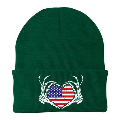 Skeleton Hand Heart 4th Of July Love American Flag Patriotic Knit Cap Winter Beanie