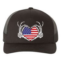 Skeleton Hand Heart 4th Of July Love American Flag Patriotic Yupoong Adult 5-Panel Trucker Hat