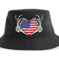 Skeleton Hand Heart 4th Of July Love American Flag Patriotic Sustainable Bucket Hat