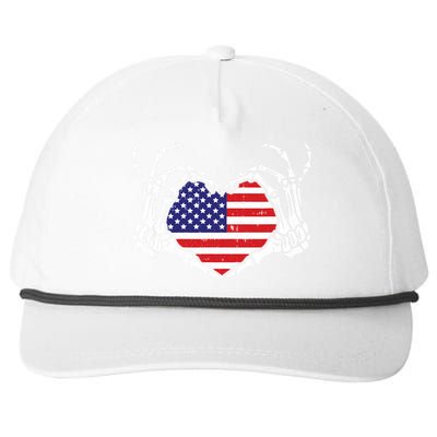 Skeleton Hand Heart 4th Of July Love American Flag Patriotic Snapback Five-Panel Rope Hat