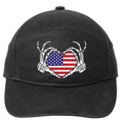 Skeleton Hand Heart 4th Of July Love American Flag Patriotic 7-Panel Snapback Hat