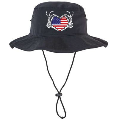 Skeleton Hand Heart 4th Of July Love American Flag Patriotic Legacy Cool Fit Booney Bucket Hat