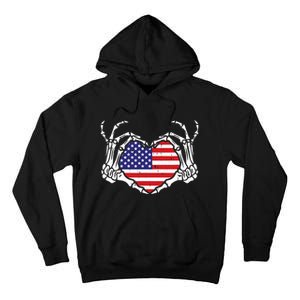 Skeleton Hand Heart 4th Of July Love American Flag Patriotic Tall Hoodie