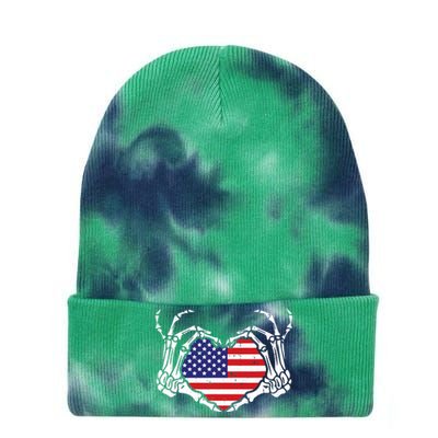 Skeleton Hand Heart 4th Of July Love American Flag Patriotic Tie Dye 12in Knit Beanie