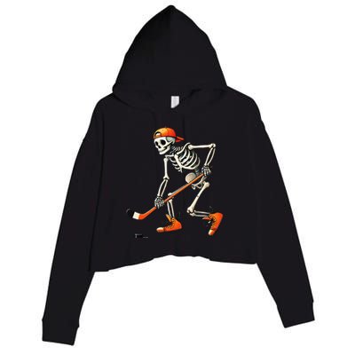 Skeleton Hockey Halloween Costume Sport Crop Fleece Hoodie