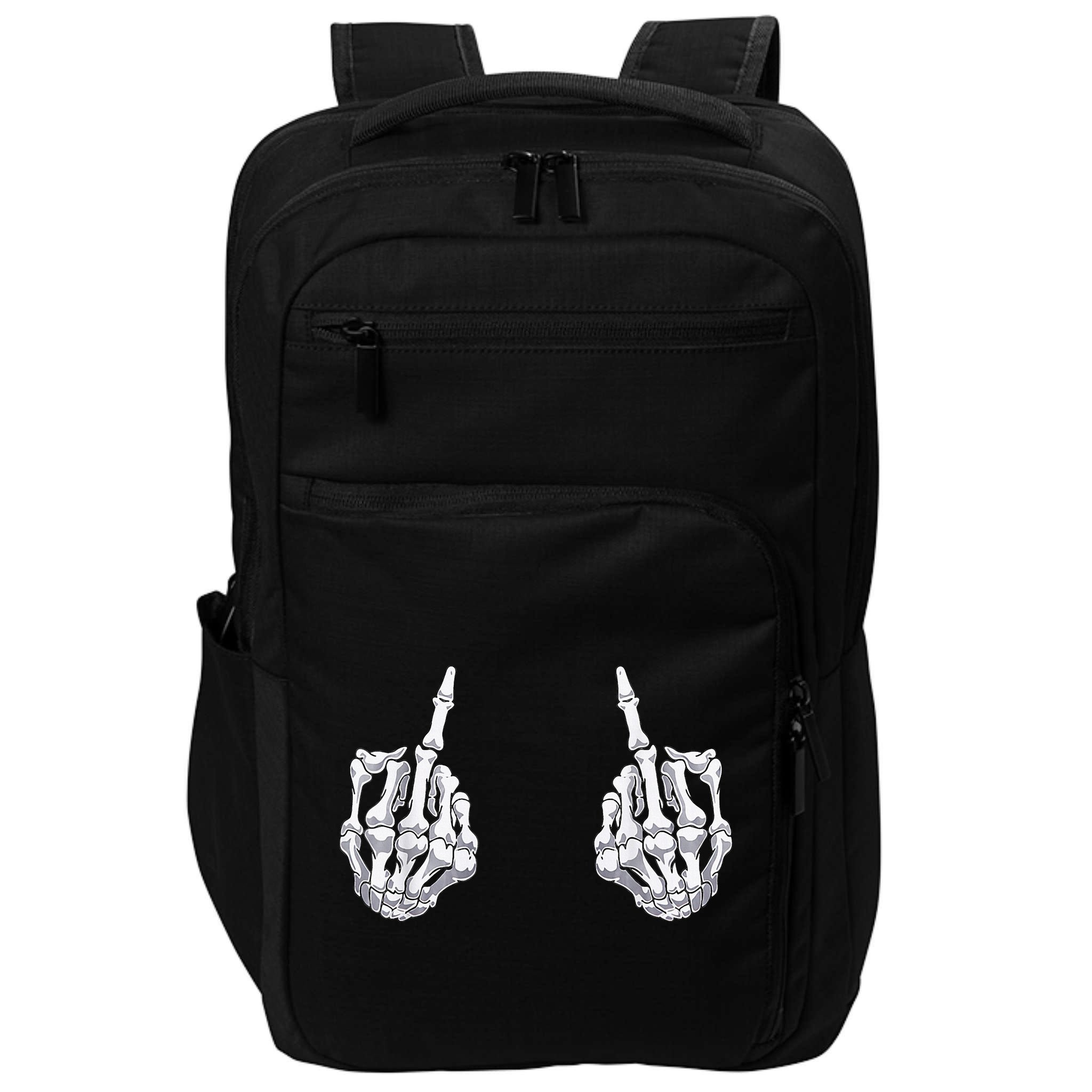 Skeleton Hand Halloween Bones Middle Finger Skull Impact Tech Backpack