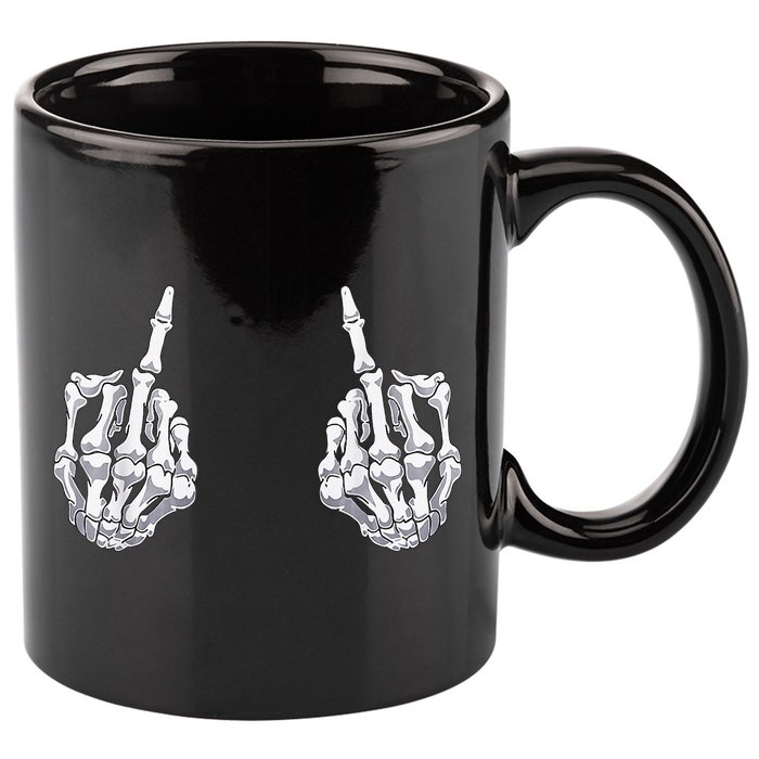 Skeleton Hand Halloween Bones Middle Finger Skull 11oz C Handle Ceramic Mug