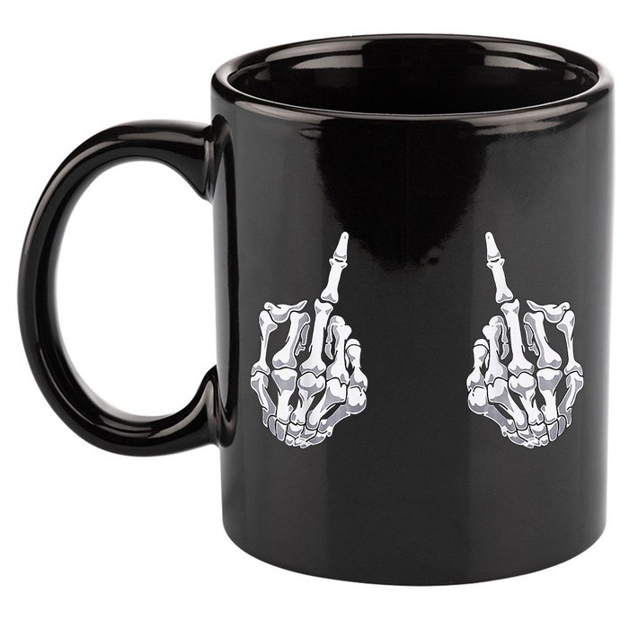 Skeleton Hand Halloween Bones Middle Finger Skull 11oz C Handle Ceramic Mug