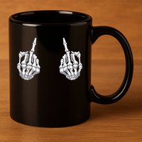 Skeleton Hand Halloween Bones Middle Finger Skull 11oz C Handle Ceramic Mug
