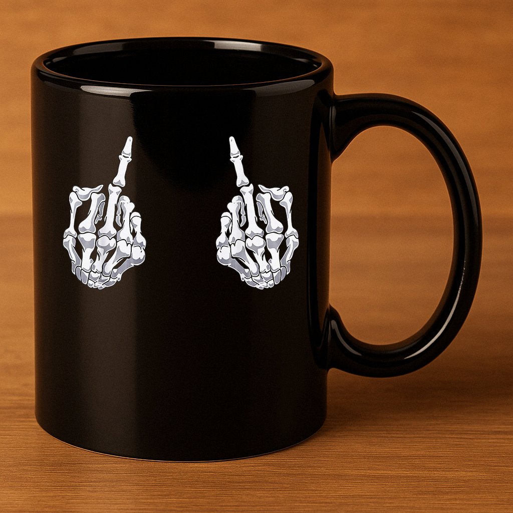 Skeleton Hand Halloween Bones Middle Finger Skull 11oz C Handle Ceramic Mug