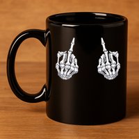 Skeleton Hand Halloween Bones Middle Finger Skull 11oz C Handle Ceramic Mug