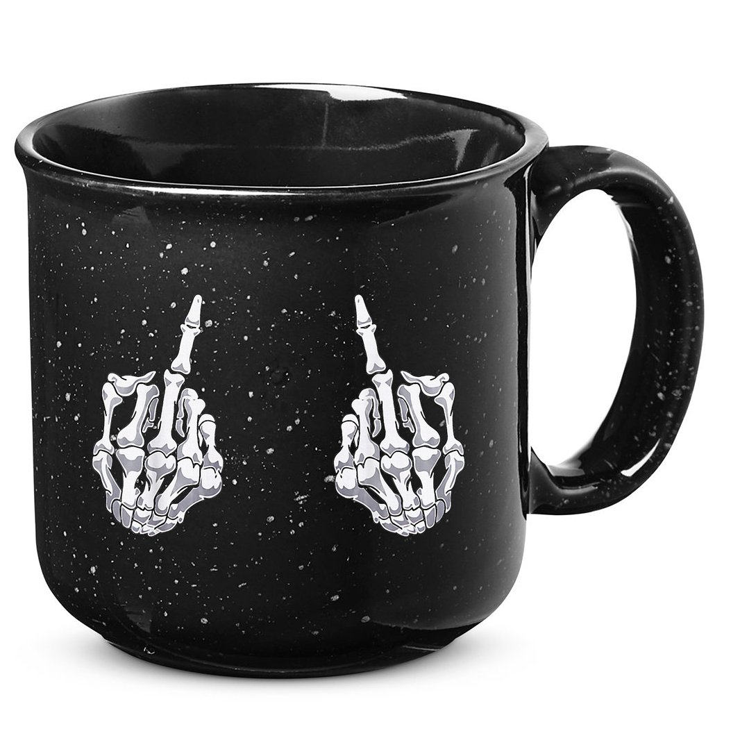 Skeleton Hand Halloween Bones Middle Finger Skull 15oz Campfire Ceramic Mug