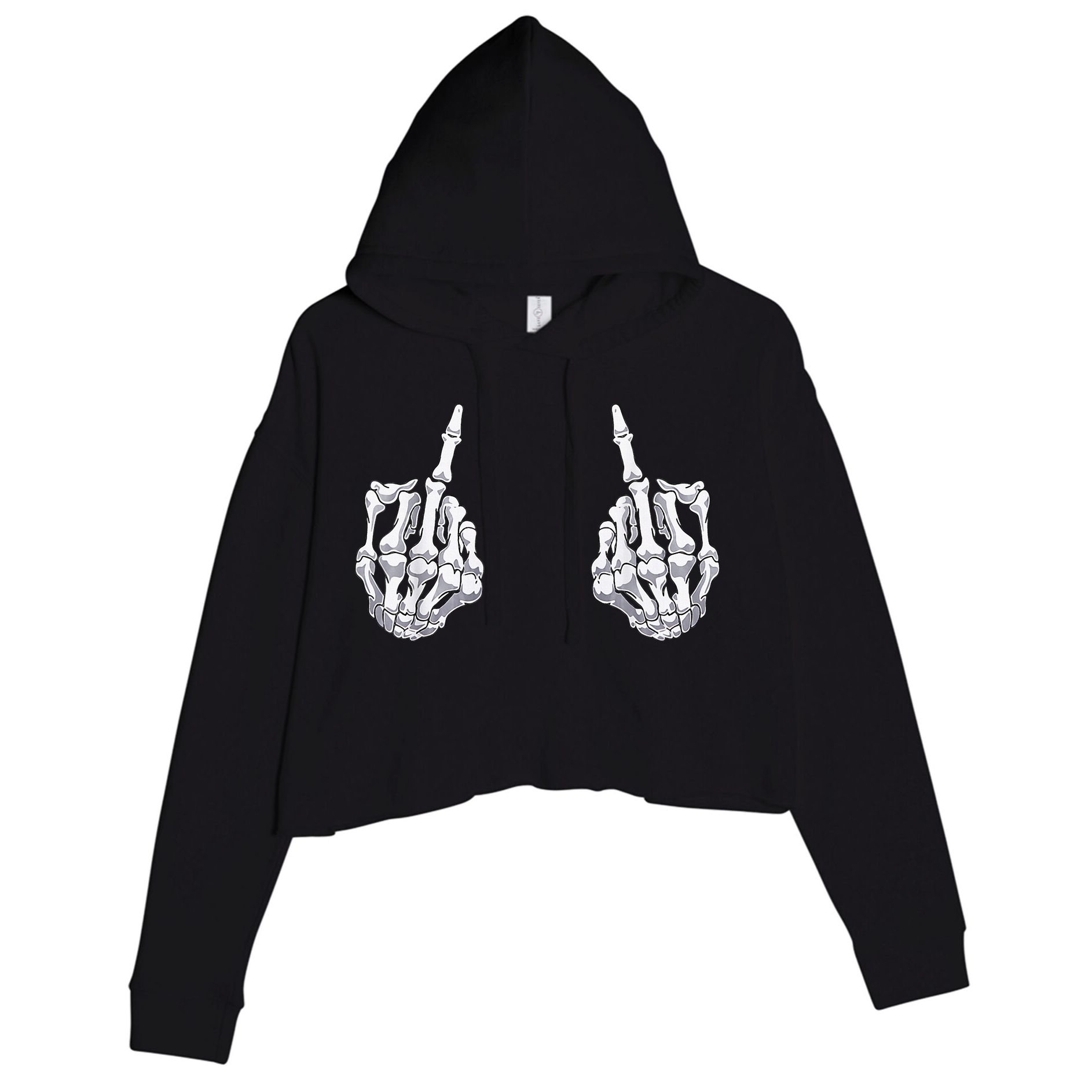 Skeleton Hand Halloween Bones Middle Finger Skull Crop Fleece Hoodie