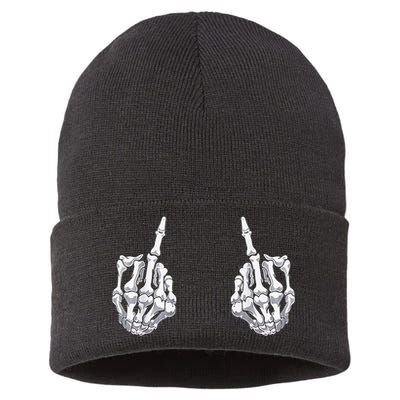 Skeleton Hand Halloween Bones Middle Finger Skull Sustainable Knit Beanie