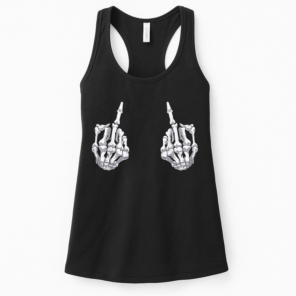 Skeleton Hand Halloween Bones Middle Finger Skull Womens Tank Top