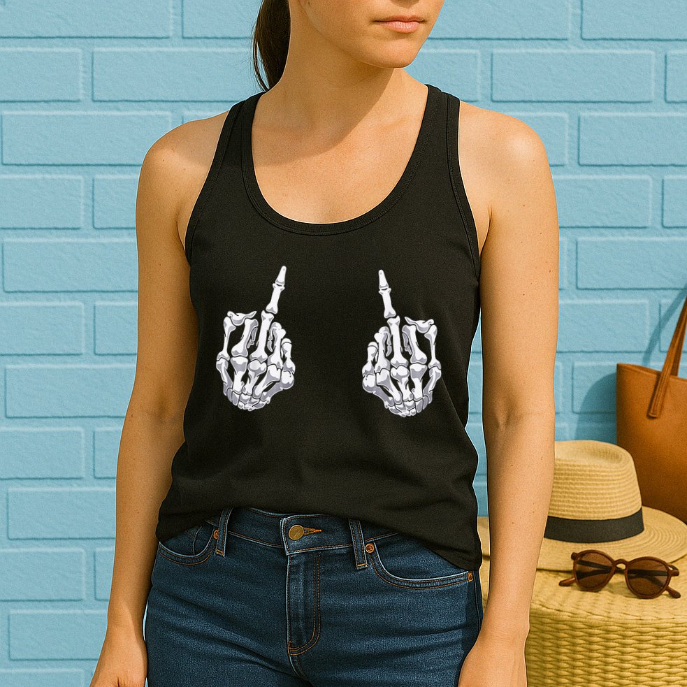Skeleton Hand Halloween Bones Middle Finger Skull Womens Tank Top