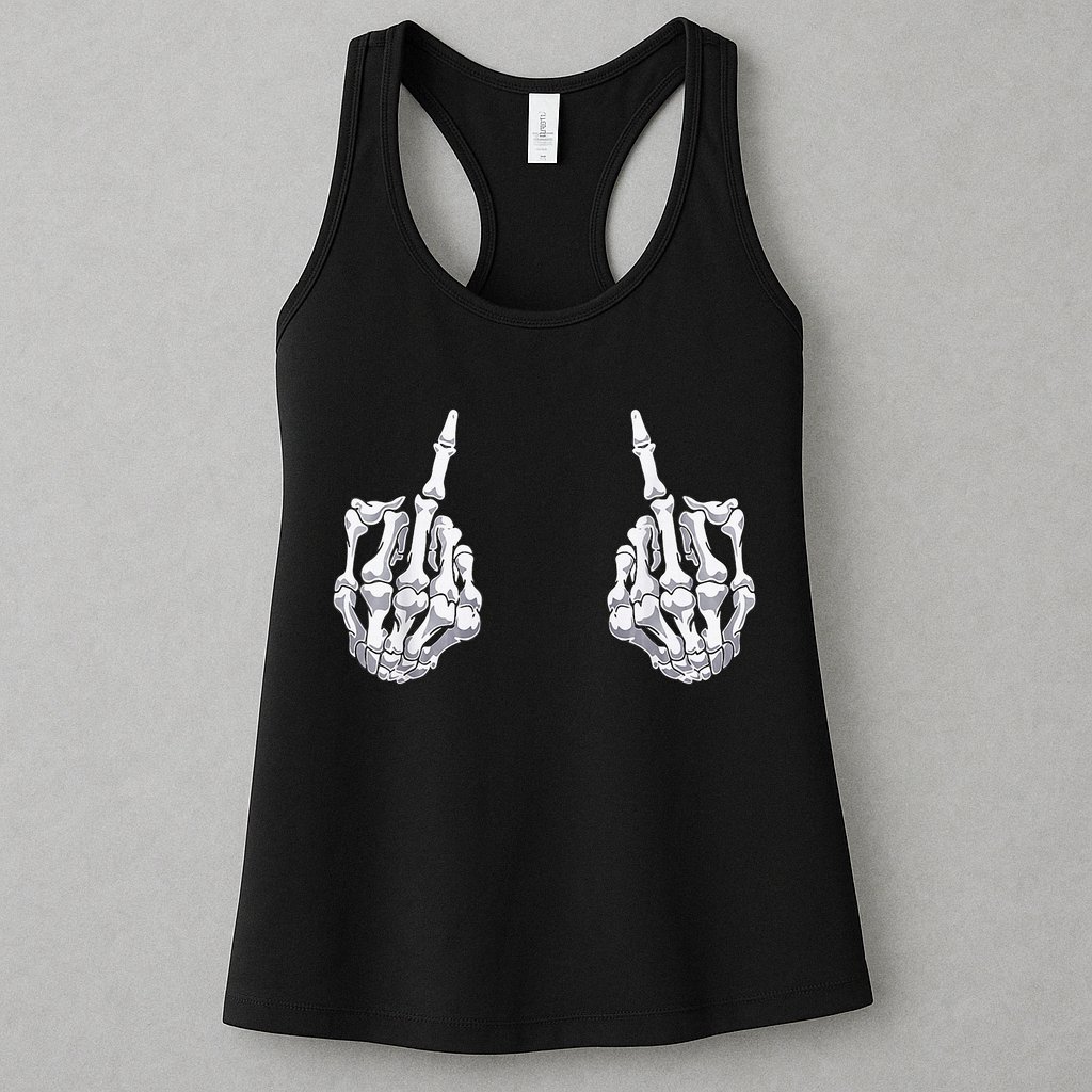 Skeleton Hand Halloween Bones Middle Finger Skull Womens Tank Top