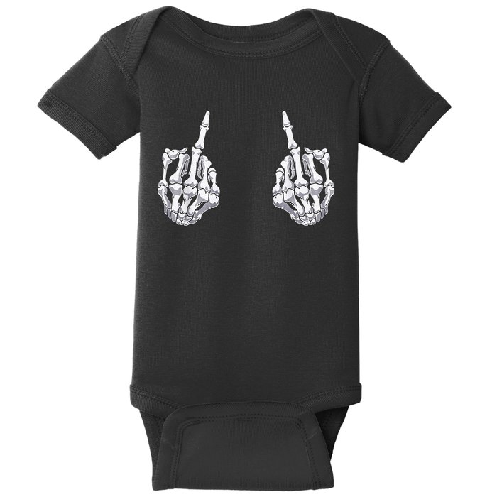 Skeleton Hand Halloween Bones Middle Finger Skull Baby Bodysuit