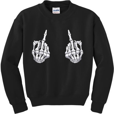 Skeleton Hand Halloween Bones Middle Finger Skull Kids Sweatshirt