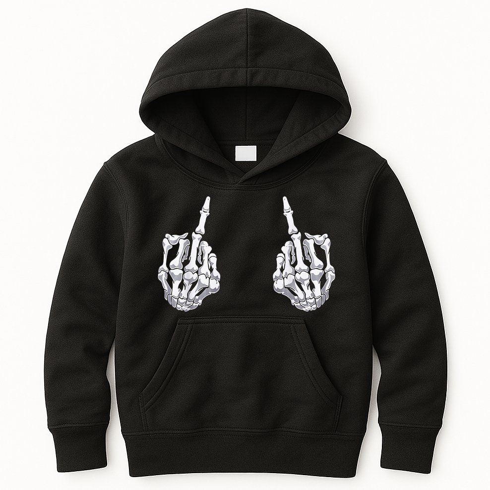 Skeleton Hand Halloween Bones Middle Finger Skull Kids Hoodie