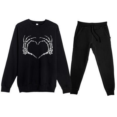 Skeleton Hands Heart Sign Retro Halloween Costume Premium Crewneck Sweatsuit Set