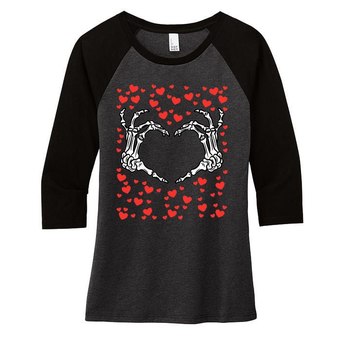 Skeleton Hand Heart Valentines Day Funny Bones Love Women's Tri-Blend 3/4-Sleeve Raglan Shirt