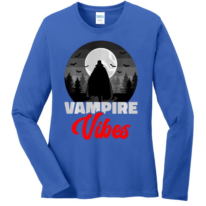 Spooky Happy Halloween Horror Creepy Halloween Costume Vampire Vibes Ladies Long Sleeve Shirt