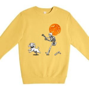 Spooky Humor Halloween Skeleton Chasing Dog Premium Crewneck Sweatshirt