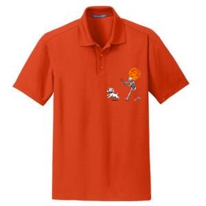 Spooky Humor Halloween Skeleton Chasing Dog Dry Zone Grid Polo