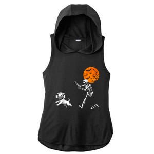 Spooky Humor Halloween Skeleton Chasing Dog Ladies PosiCharge Tri-Blend Wicking Draft Hoodie Tank