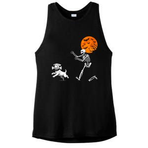 Spooky Humor Halloween Skeleton Chasing Dog Ladies PosiCharge Tri-Blend Wicking Tank