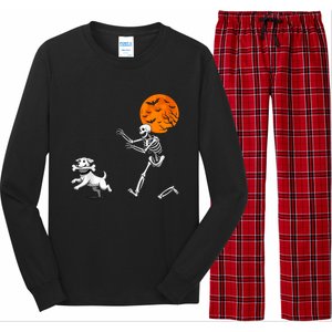 Spooky Humor Halloween Skeleton Chasing Dog Long Sleeve Pajama Set