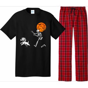 Spooky Humor Halloween Skeleton Chasing Dog Pajama Set