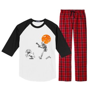 Spooky Humor Halloween Skeleton Chasing Dog Raglan Sleeve Pajama Set