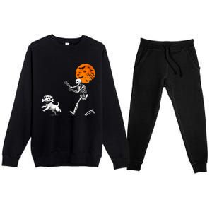 Spooky Humor Halloween Skeleton Chasing Dog Premium Crewneck Sweatsuit Set