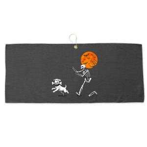 Spooky Humor Halloween Skeleton Chasing Dog Large Microfiber Waffle Golf Towel