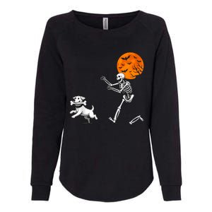 Spooky Humor Halloween Skeleton Chasing Dog Womens California Wash Sweatshirt