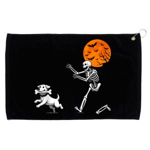 Spooky Humor Halloween Skeleton Chasing Dog Grommeted Golf Towel