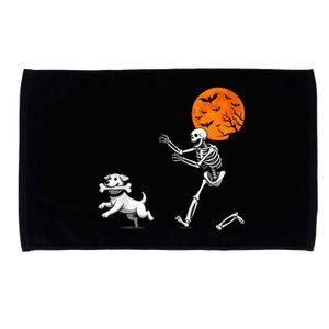 Spooky Humor Halloween Skeleton Chasing Dog Microfiber Hand Towel