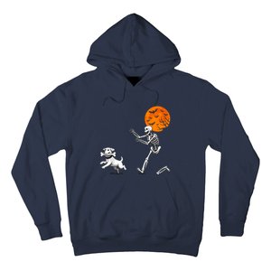 Spooky Humor Halloween Skeleton Chasing Dog Hoodie