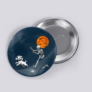 Spooky Humor Halloween Skeleton Chasing Dog Button