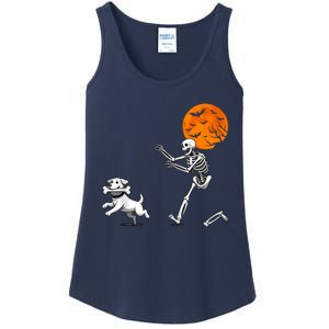 Spooky Humor Halloween Skeleton Chasing Dog Ladies Essential Tank