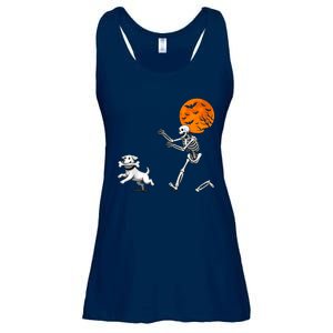 Spooky Humor Halloween Skeleton Chasing Dog Ladies Essential Flowy Tank