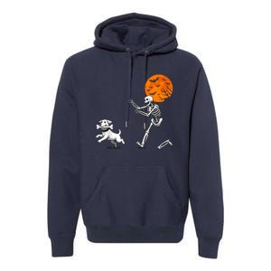 Spooky Humor Halloween Skeleton Chasing Dog Premium Hoodie