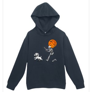 Spooky Humor Halloween Skeleton Chasing Dog Urban Pullover Hoodie